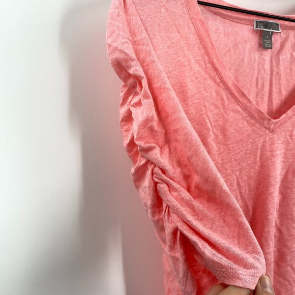 Chelsea28 Pink V Neck Ruched Sleeve Linen Top - Picture 6 of 6
